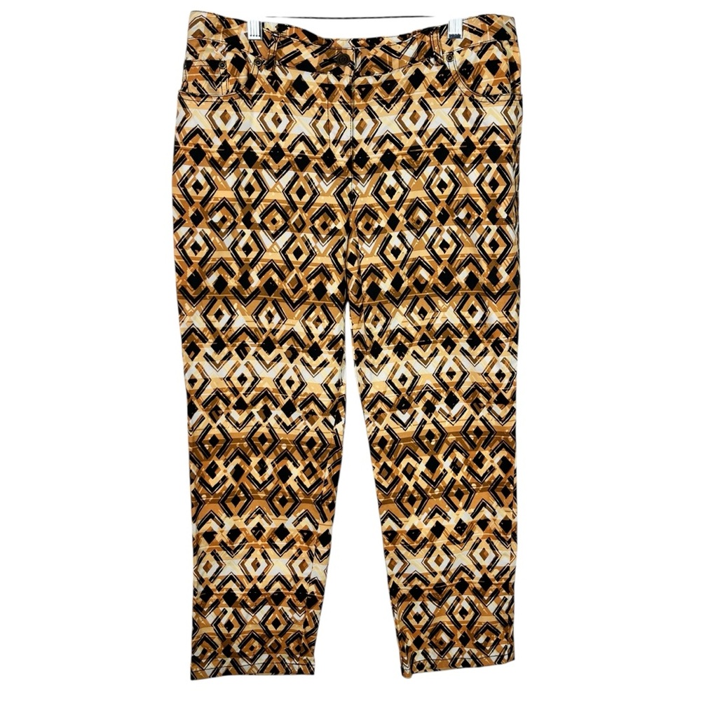 Ruby Rd. Petite Geometric Pattern Ankle Capri Cropped Casual Pants 12 Petite 12P